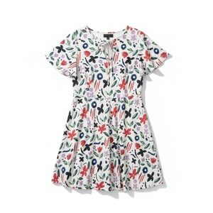 ELOQUII Floral Print Midi Dress 18W Plus Flutter Sleeve Keyhole Fit Flare